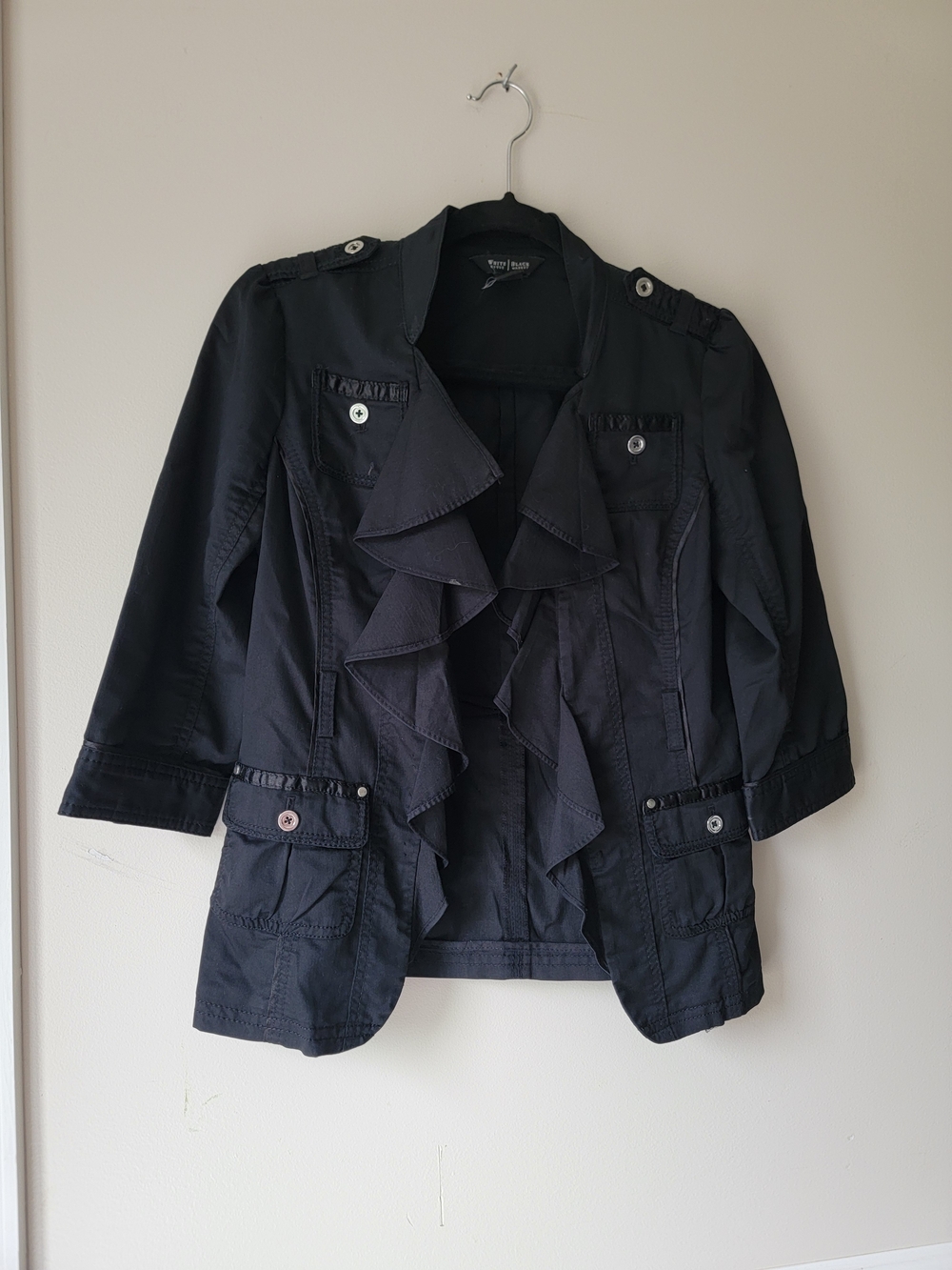 White House Black Market Black Ruffle-Front Blazer
